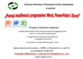Poznaj możliwości programów: Word, PowerPoint, Excel – szkolenie bezpłatne