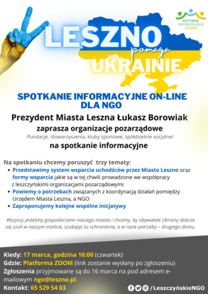 Leszno pomaga UKRAINIE - spotkanie informacyjne on-line dla NGO