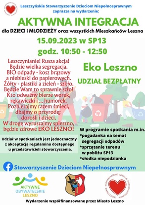 Aktywna Integracja - EKO Leszno z Leszczyńskim Stowarzyszeniem Dzieciom Niepełnosprawnym