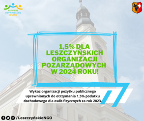 1,5% dla leszczyńskich organizacji pozarządowych w 2024 roku!