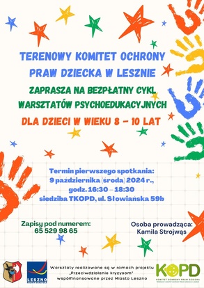 Warsztaty psychoedukacyjne dla dzieci w wieku 8-10 lat