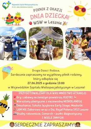 Piknik z okazji Dnia Dziecka w Wojewódzkim Szpitalu Wielospecjalistycznym w Lesznie