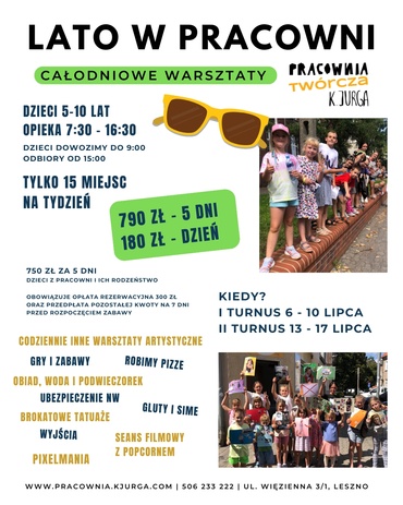 Lato w Pracowni I turnus - całodniowe warsztaty dla dzieci 5-12