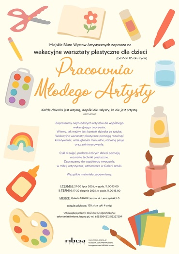 Pracownia Młodego Artysty. Wakacyjne warsztaty dla dzieci /od 7 do 12 roku życia/