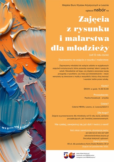 NABÓR NA ZAJĘCIA Z RYSUNKU I MALARSTWA DLA MŁODZIEŻY (od 12 roku życia)